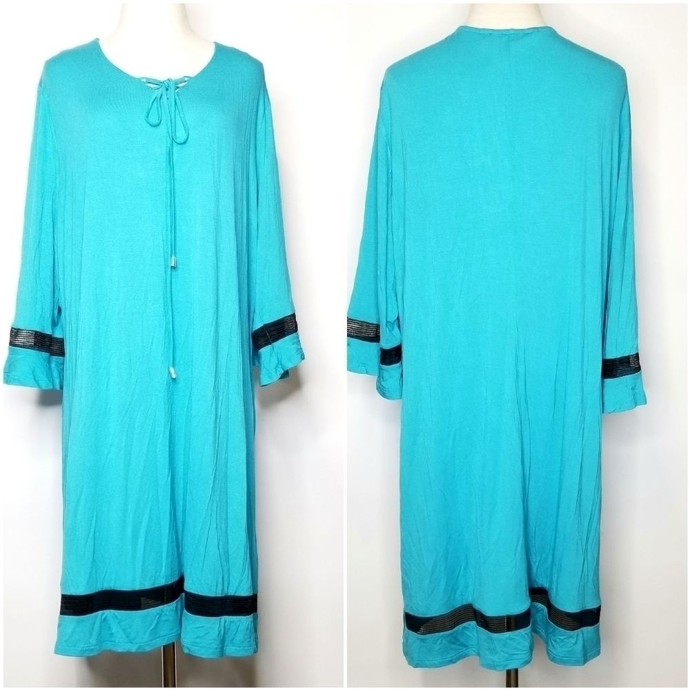 New Ulla Popken Plus Size 20/22 Teal Longsleeve Comfy Flowy Summer Shirt Dress